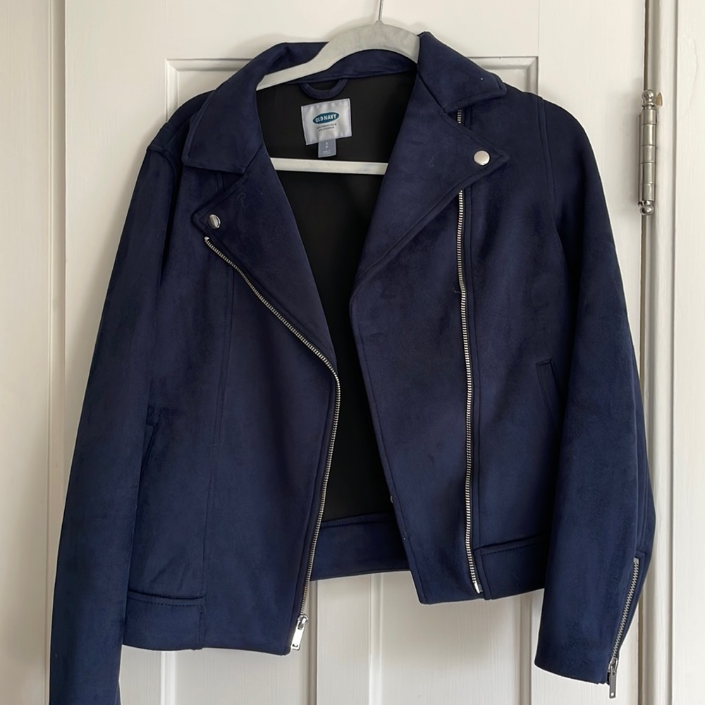 Old Navy navy suede moto jacket